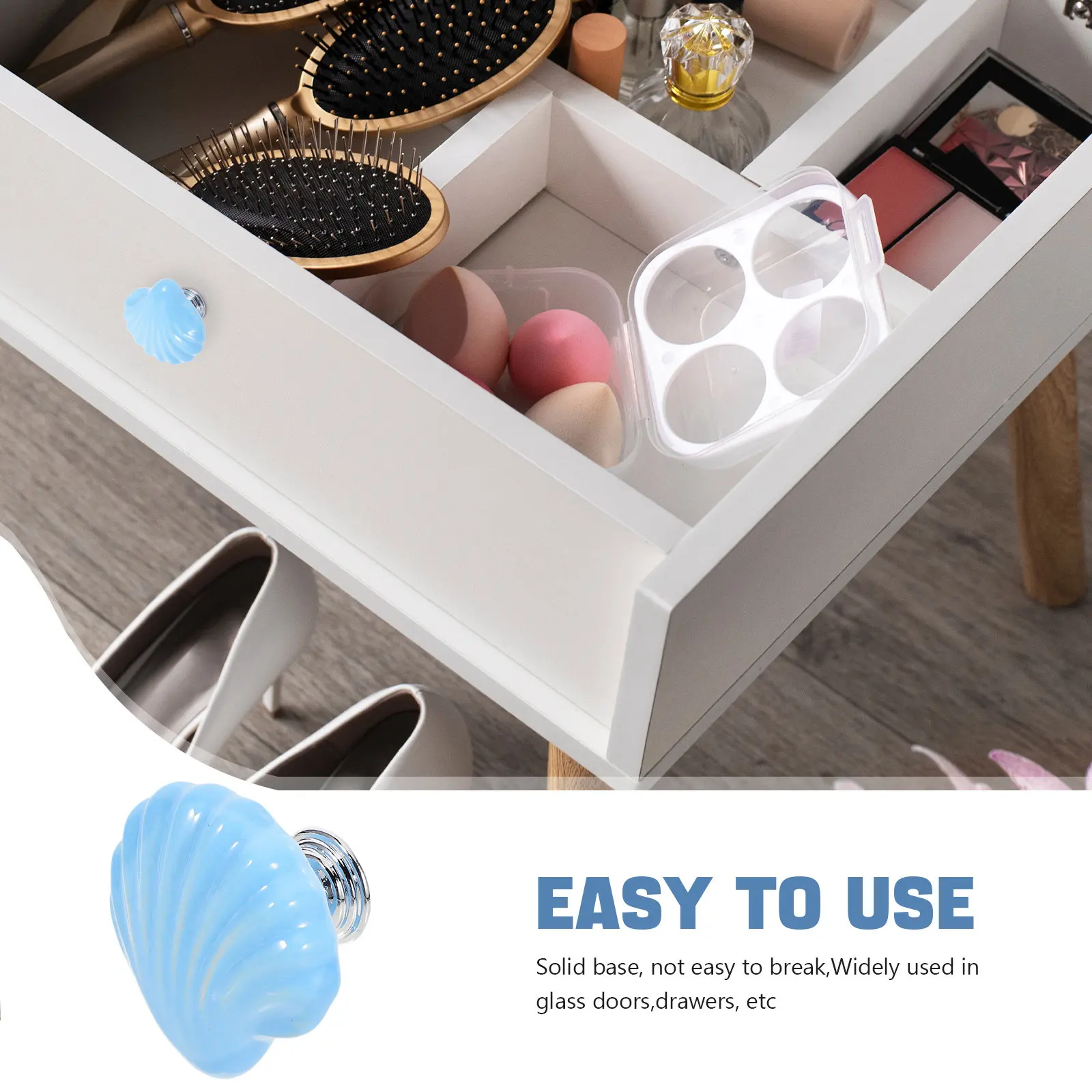 4Pcs Heart Ceramic Cabinet Knobs Wear-Resistant Pull Handles for Drawer Cupboard Wardrobe Door Blue Shell Style Furniture Knobs
