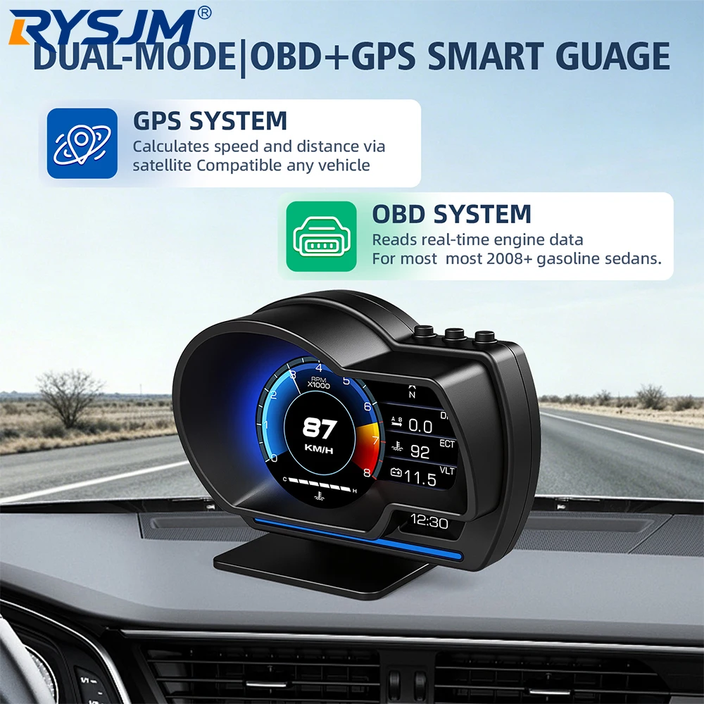 P6 Digital Head Up Display OBD2 GPS Dual System Smart HUD Speedometer Turbo RPM Water Oil Temp Alarm Car Truck Trip Computer
