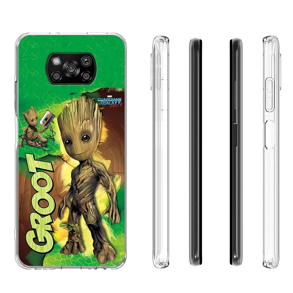 Marvel Groot Cute Phone Case for Xiaomi Poco X6 F5 M5s X3 X5 F3 M3 Pocophone F1 X4 F4 M5 F2 Pro TPU Soft Transparent Cover