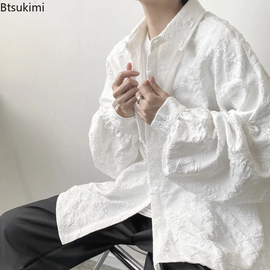 

Spring New Men's Three-dimensional Printing Solid Shirts Unisex Couples Bat Sleeve Vintage Shirt Jacket Male Loose Casual Blouse