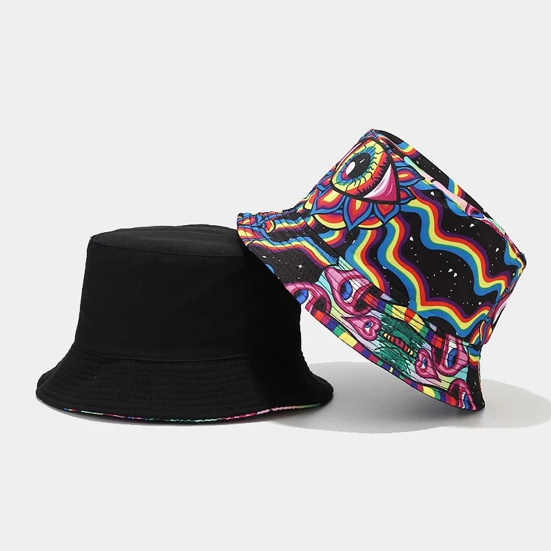 Reversible Mushroom Print Bucket Hat Unisex Casual Sun Hat Foldable Outdoor Fisherman Cap for Men Women