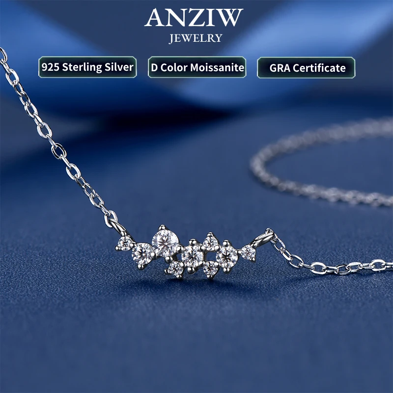 

Anziw Original Silver 925 Chain One-line shape Pendant Unique Cluster Layering Real Moissanite Necklace for Women Fine Jewelry