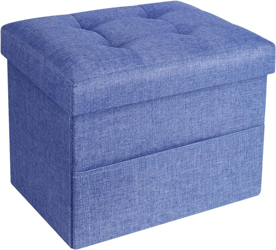 

Storage Ottoman,Folding Ottomans With Storage,Linen Ottoman Foot Rest With Pocket,Foot Stool With Thicker Foam Padded For