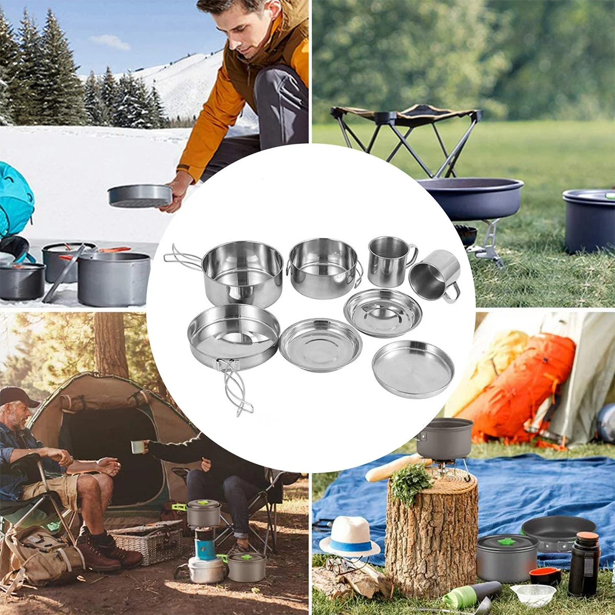 

1Set Multifunction Camping Cookware Portable Stainless Steel Outdoor Cooking Pot Pan Set Lightweight Camping Supplies