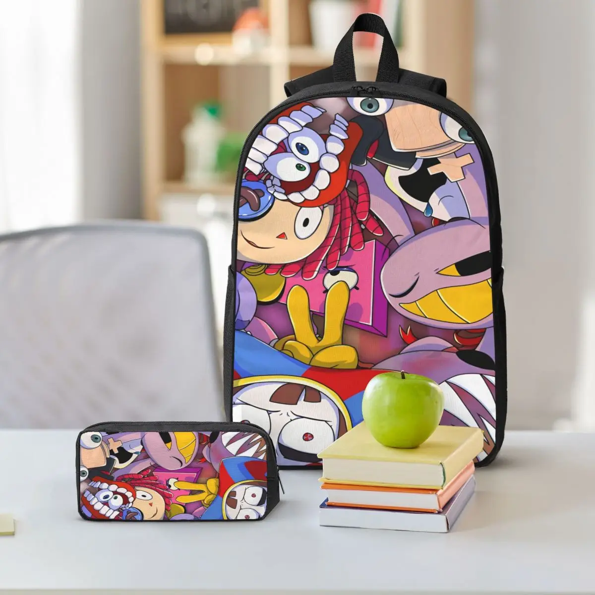 The Amazing Digital Circus Kids กระเป๋าเป้สะพายหลังกล่องอาหารกลางวันกล่องดินสอสำหรับชายหญิงอนุบาลกระเป๋าเป้สะพายหลังกระเป๋านักเรียนกระเป๋าหนังสือชุด