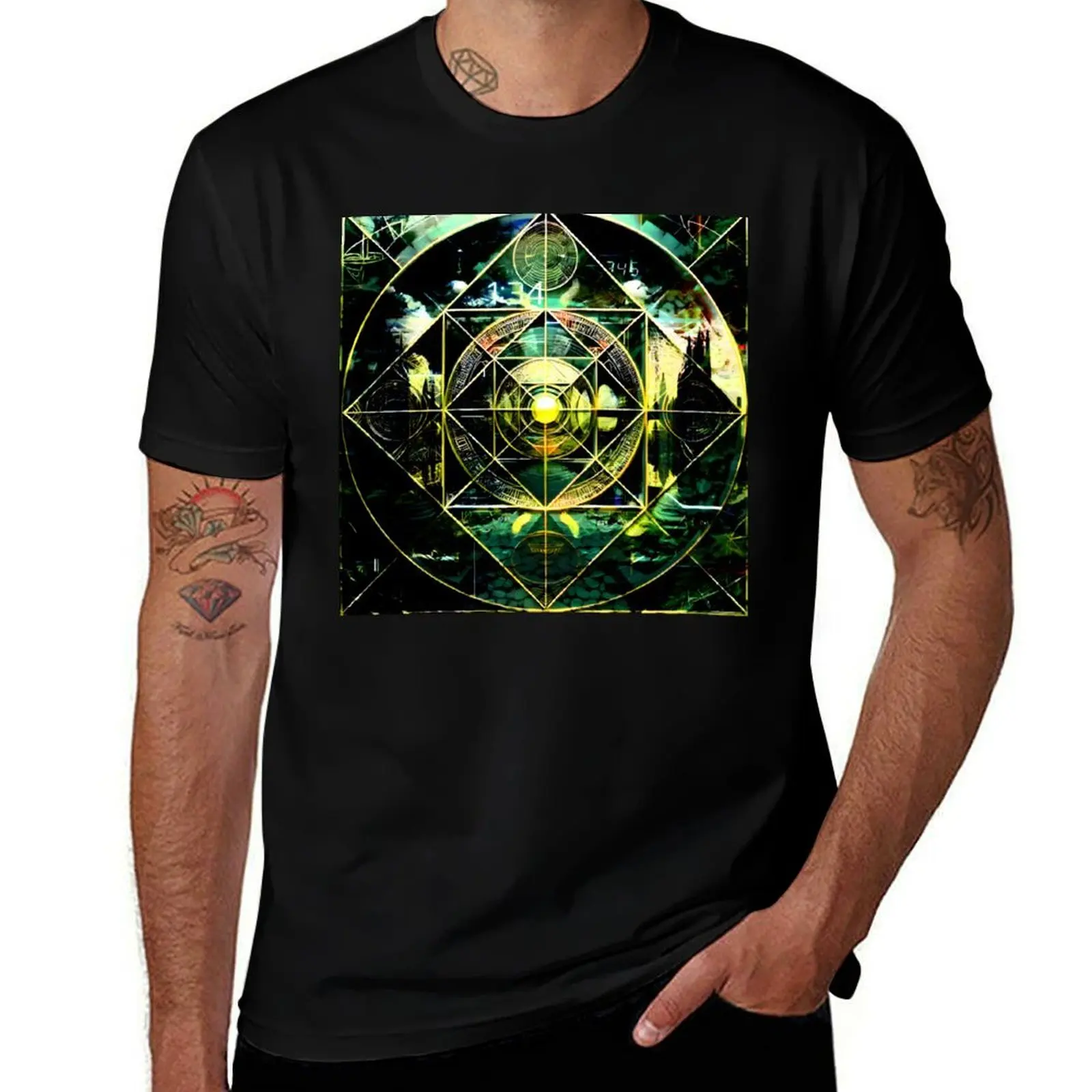 

Geometric Harmony in Emerald and Gold T-Shirt tshirts personalised graphic t shirt vintage anime shirt men graphic t shirts