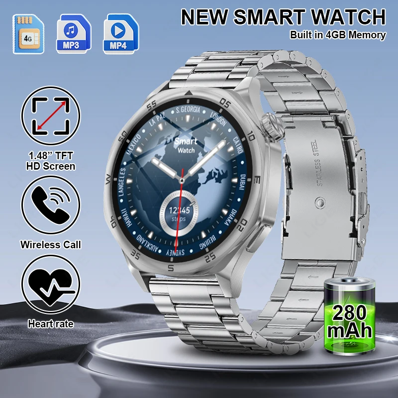 

LIGE New 3D Vision Smart Watch Men 4GB Memory 1.48” HD Screen MP3 Local Music And MP4 Video Playback Men Smartwatch For Huawei