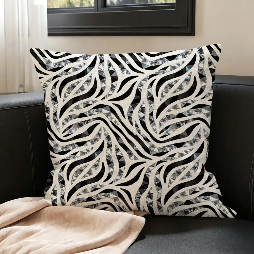 Pattern Black White Zebra Stripes Cushion Cover Natural Linen Pillowcase Set, All-in-One Decor for Sofa, Bedroom & Chair