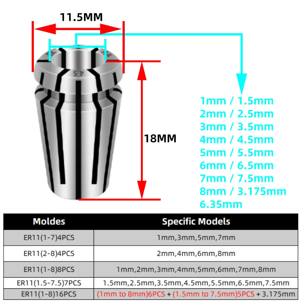 Precisión 0,008 ER11 portabrocas máquina de grabado pinzas de resorte 1-7mm 8mm husillo CNC ER portaherramientas AA ER11 tuercas portabrocas