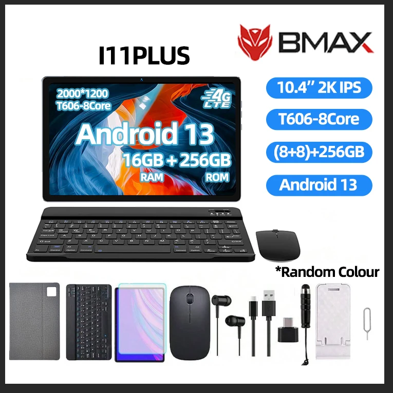 BMAX-MaxPad I11 Além disso Tablet telefone, 16GB de RAM, 256GB ROM, 10.4 Polegada, Octa Core, T606 Soc, andróide 13, Dual Wifi, 4G Lte, teclado Bluetooth