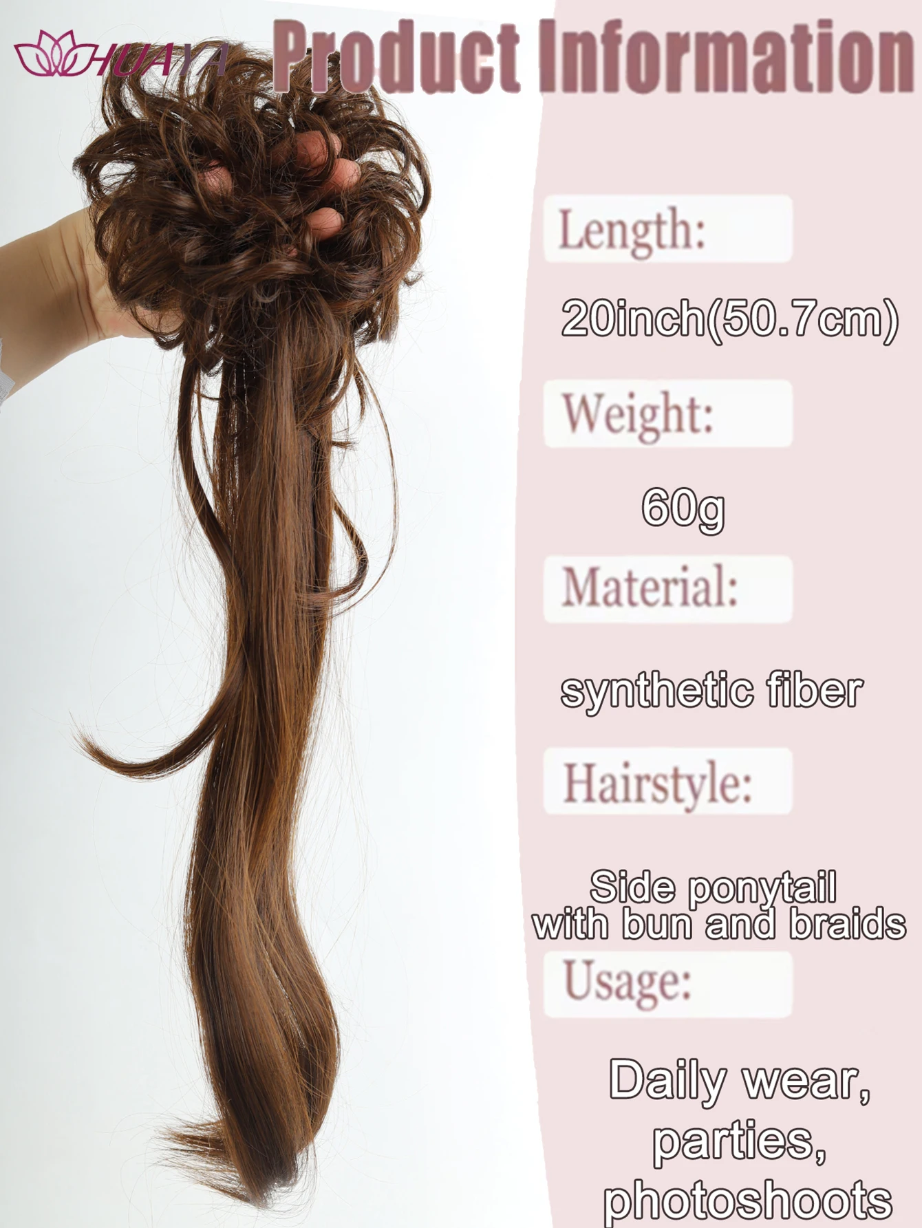Women Synthetic Side Low Ponytail Wig With Messy Bun, Natural Look Fake Hair Bun for Daily Wear, Party and Photoshoot
