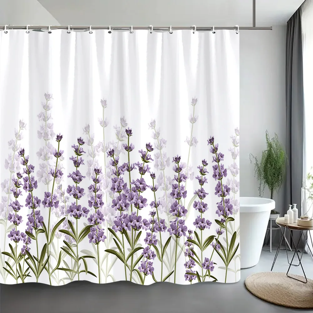 Lavender Shower Curtain Watercolour Art Painting Creative Polyester Bath Curtains Bathroom Decor With Hooks Bathroom Accessories