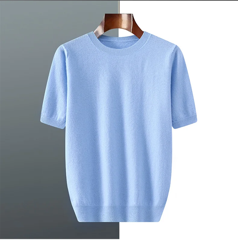 2026 Frühjahr/Sommer Neu Rundhals Herren Kurzarm Einfarbiges Strickshirt Mode T-Shirt Wolle Kurzarm Große Locker Sitzende Passform – Detail 21