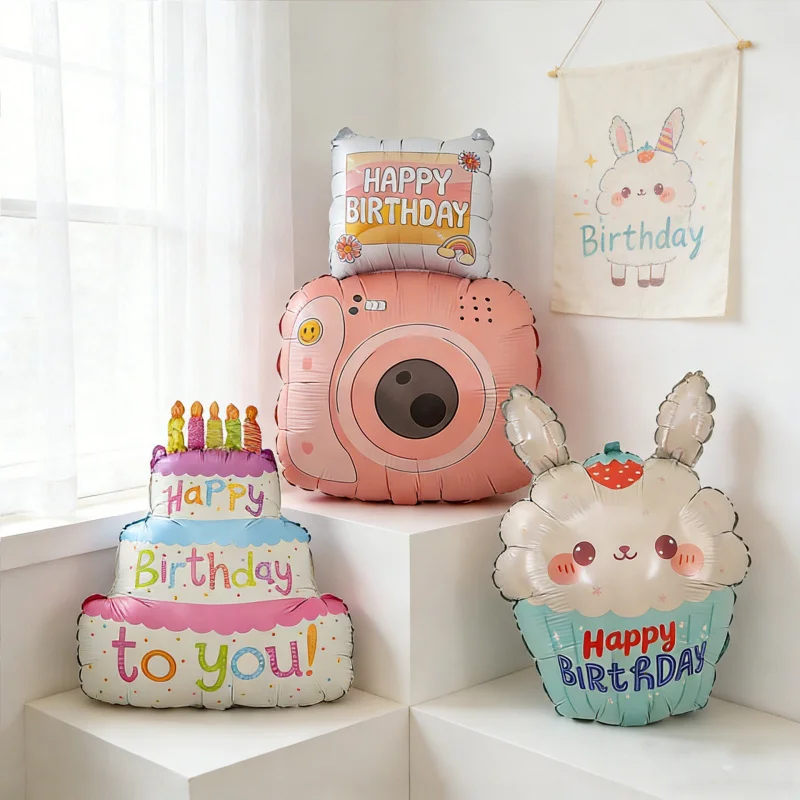 insCute ice cream cake foil balloon camera cloud children's birthday party scene decoration arrangement