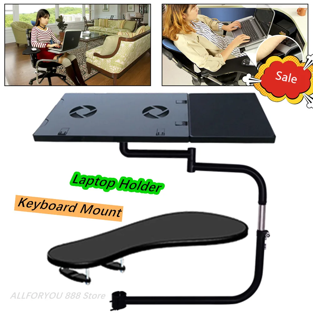 Laptop Mount Holder Adjustable Keyboard Tray with USB Fan and Maximum 1.96 inch Diagonal Thickness