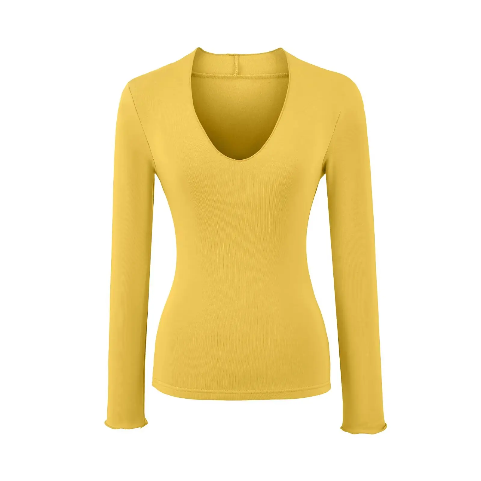 여성용 롱 슬리브 안감 티셔츠 브이넥 슬림핏 베이스 티셔츠 플러스 사이즈 캐주얼 슬리브 가을 겨울 패션 탑