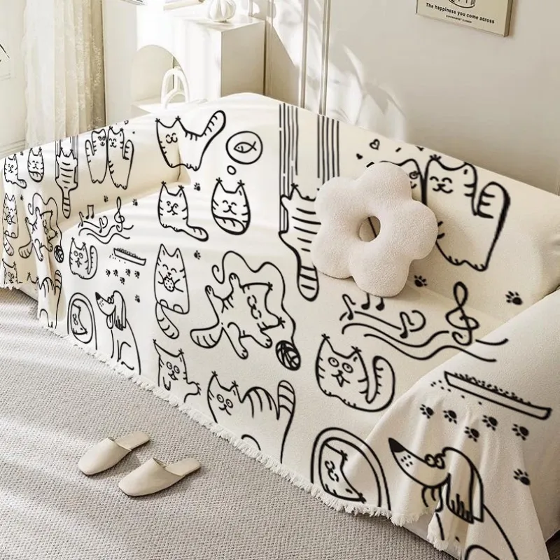 VIKAMA Simple Cartoon Couch Cover for Home Decor Is Soft and Comfortable, With a Blanket to Prevent Cat and Dog Scratches
