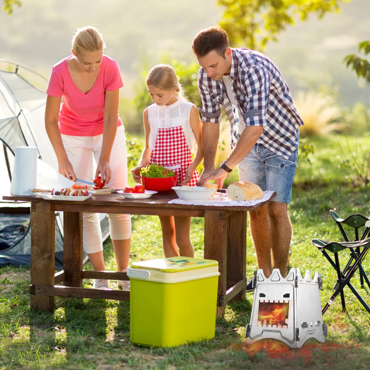 

Outdoor Portable Stove Camping Cookware Stainless Steel Cooking Utensils Wood Burning