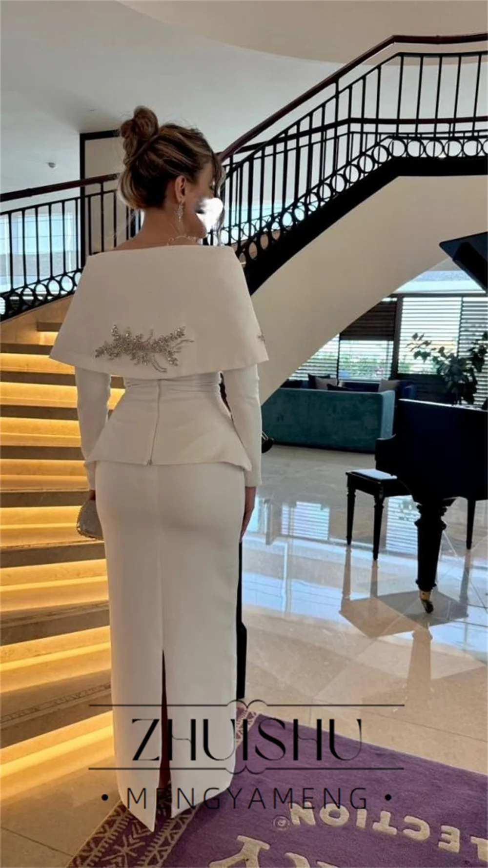 ZHUISHU Vintage Beading Long Sleeves Mermaid Evening Dress V-Neck Off The Shoulder Slit Party Gown Robes De Soirée Customized
