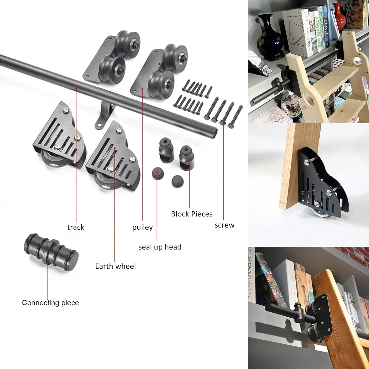 Kit de pista móvil de escalera deslizante, Kit de Hardware de puerta de Granero rodante con ruedas de rodillo de piso, sin escalera, 3 pies-20 pies