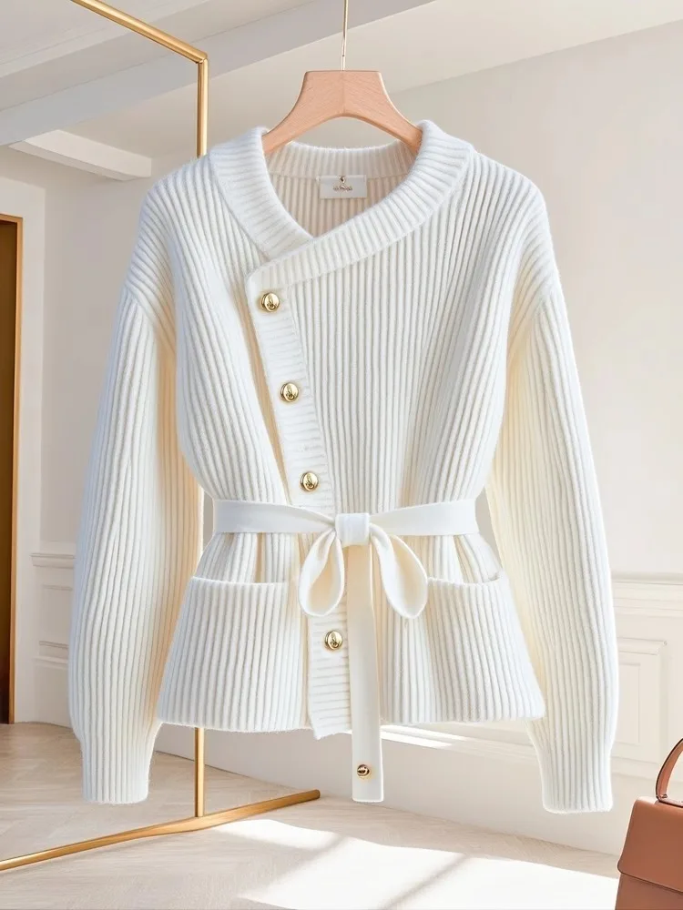 

2025 New Autumn Winter Women Solid Cardigan Sweater High Quality Long Sleeve Casual Warm Knitwear Female Bottoming Tops F311