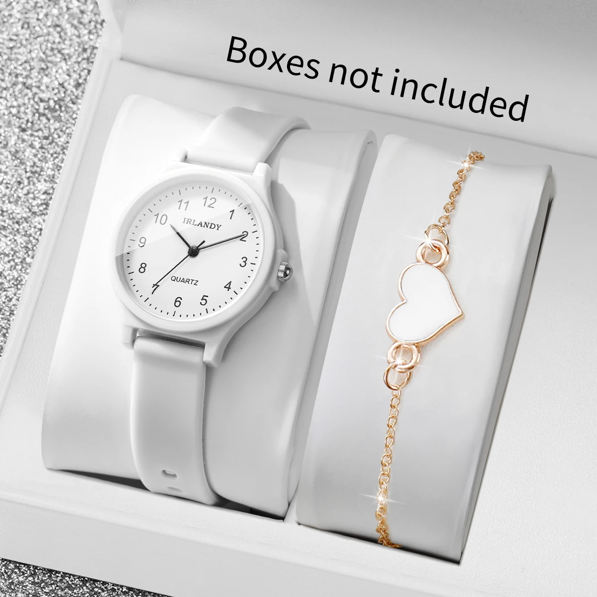 2PCS Fashion Silicone Strap Women Quartz Watch Heart Bracelet Set Arabic Dial Ladies Wristwatches Reloj Mujer (Without Box)