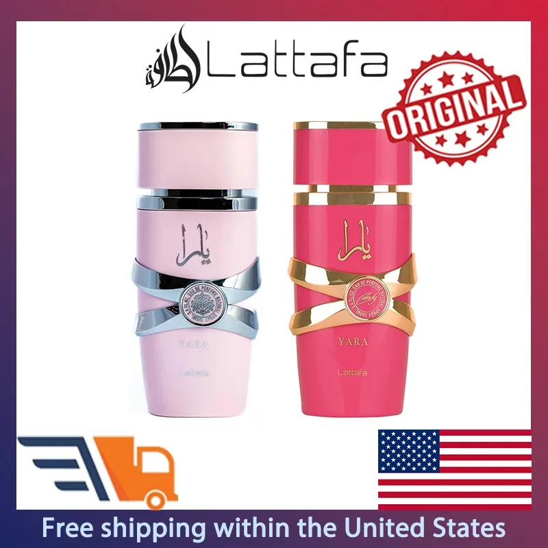 Lattafa Yara Conjunto de 2 peças Eau de Parfum Femmen Spray 100ml Perfumes árabes originais Duráveis Feromônios florais Perfume Maquiagem 3,4 Oz