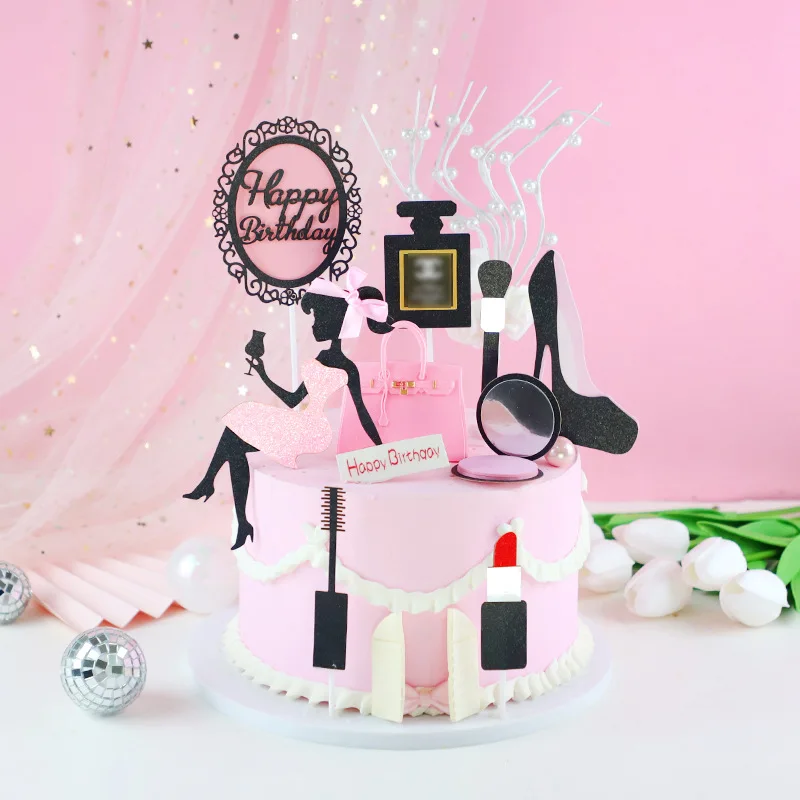 INS New Makeup Birthday Cupcake Topper Sexy High Heels Perfume Bottle Wedding Cake Topper Gilrs Birthday Party Cake Decorations