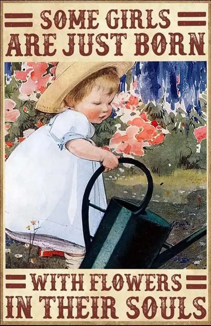 UOAIUDT Retro Metal Tin Sign Some Girls Are Just Born With Flowers In Their Souls Poster Vintage Metal Plaque Wall Decor Gift Fo