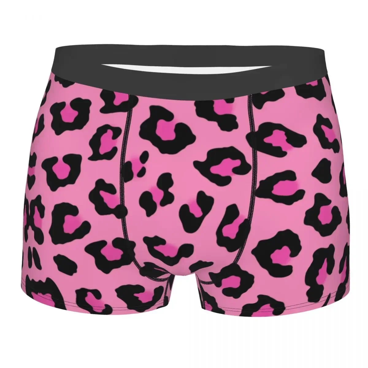 Men Boxer Shorts Panties Pink Leopard Animal Print Breathable Underwear Male Funny Size Underpants Polyester