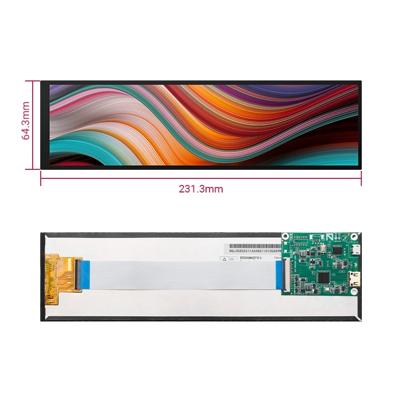 8.8 인치 긴 스트립 디스플레이 1920x480 스트레치 바 IPS LCD 패널, 8.8 인치 미니 HDMI 호환 마이크로 USB 60Hz MIPI 드라이버 보드