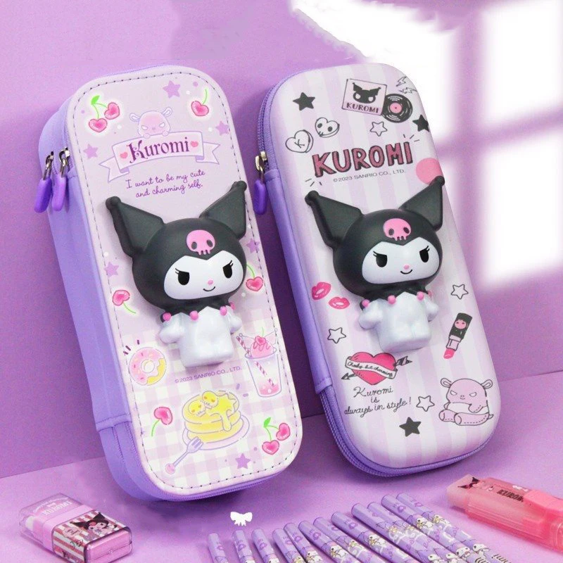 Sanrio Cartoon PU Large Capacity Pencil Case HelloKitty Cinnamoroll Melody School Pencils Bag Pouch Pen Case Supplies Stationery