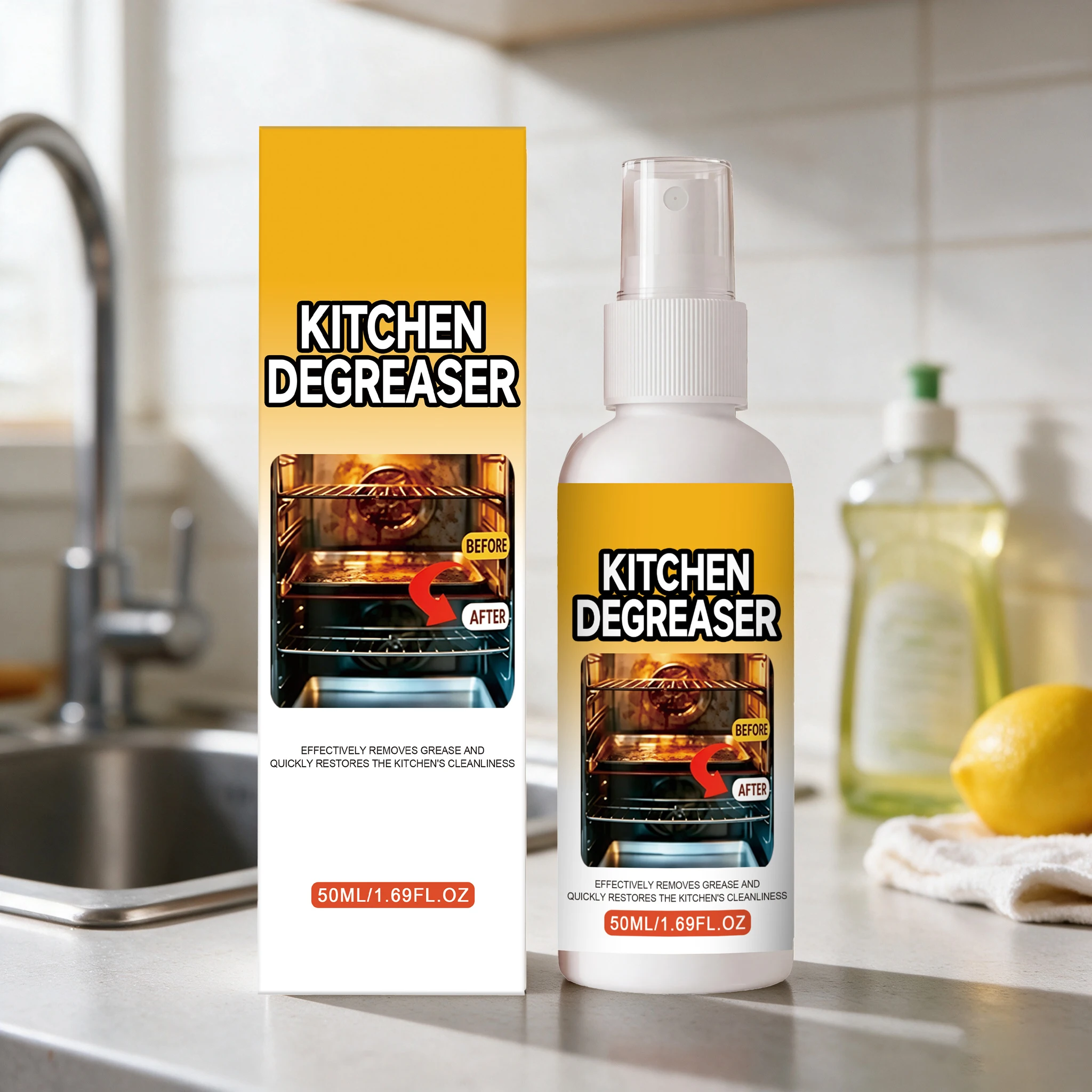 50ML Kitchen Cleaner Spray Daily Deep Cleaning Oil Stains Quick Degreasing Restoring Gloss Easy Rinse Heavy-duty Kitchen Cleaner