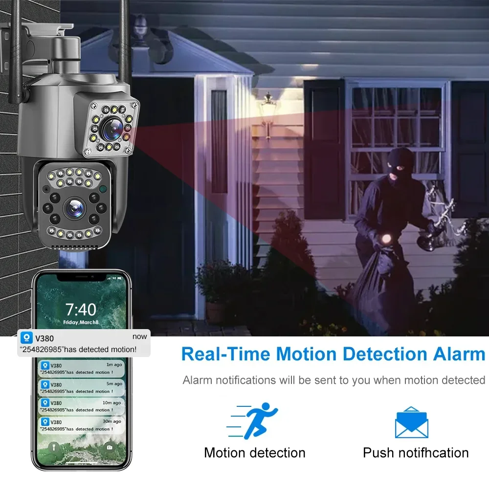 4K 8MP Dual Lens Wifi Surveillance Camera Monitor Dual Screens Outdoor AI Human Tracking Security CCTV PTC Night Vedio Alarm Cam