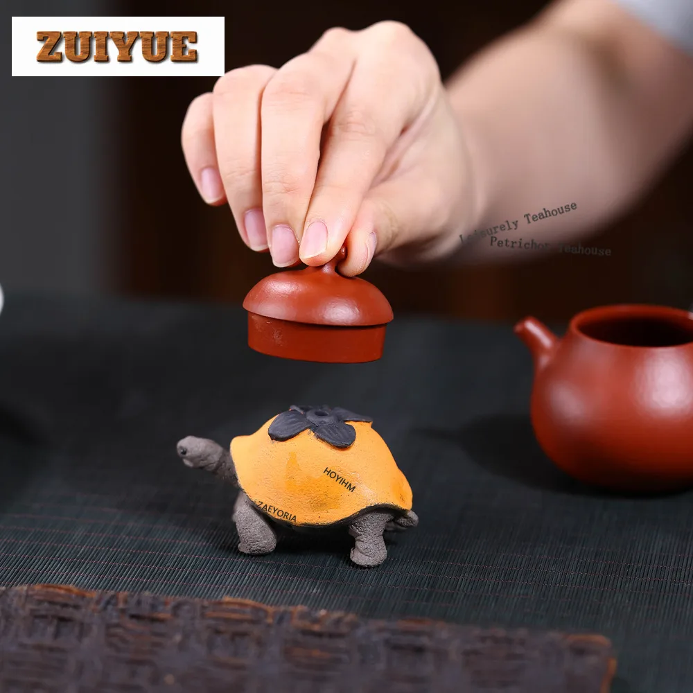 HOYIHM Yixing Purple Clay Turtle Tea Pet Zen Tea Spirit Tea Figurine Play Toys Tea Statue Ornaments Can Be Raised Teaware