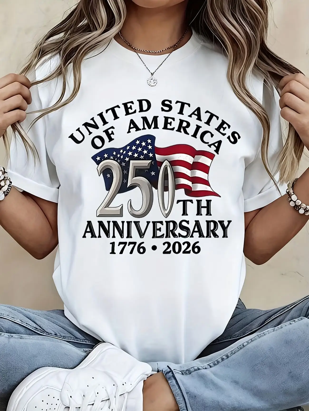 

Plus size women's short sleeve T-shirt United States Of America 250th Anniversary Spring and Summer Must-Haves summer outfits