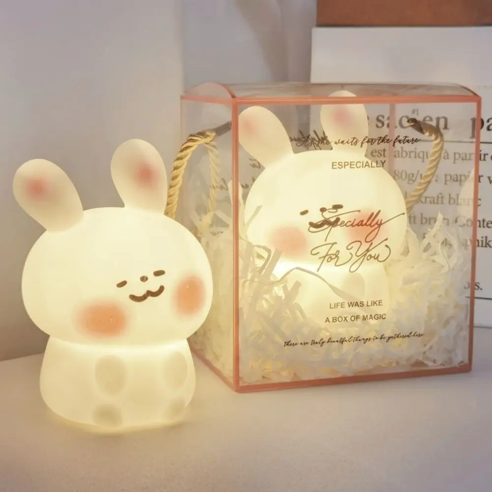 Ins Style Little Rabbit Bedroom Lamp Silicone Lighting Equipment Girl Heart Bedside Lamps Soft Decorative Atmosphere Light