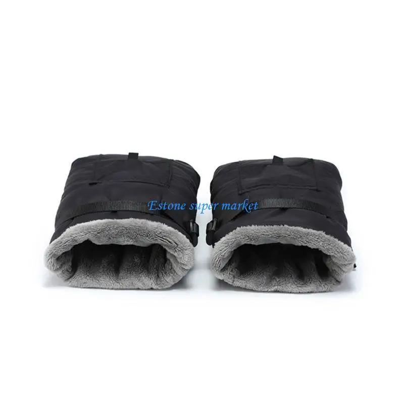 090B Baby Strollers Hand Muffs Soft Thick Fleece Lined Hand Warmer Windproof Comfortable Pushchair Gloves for Winter Comfort