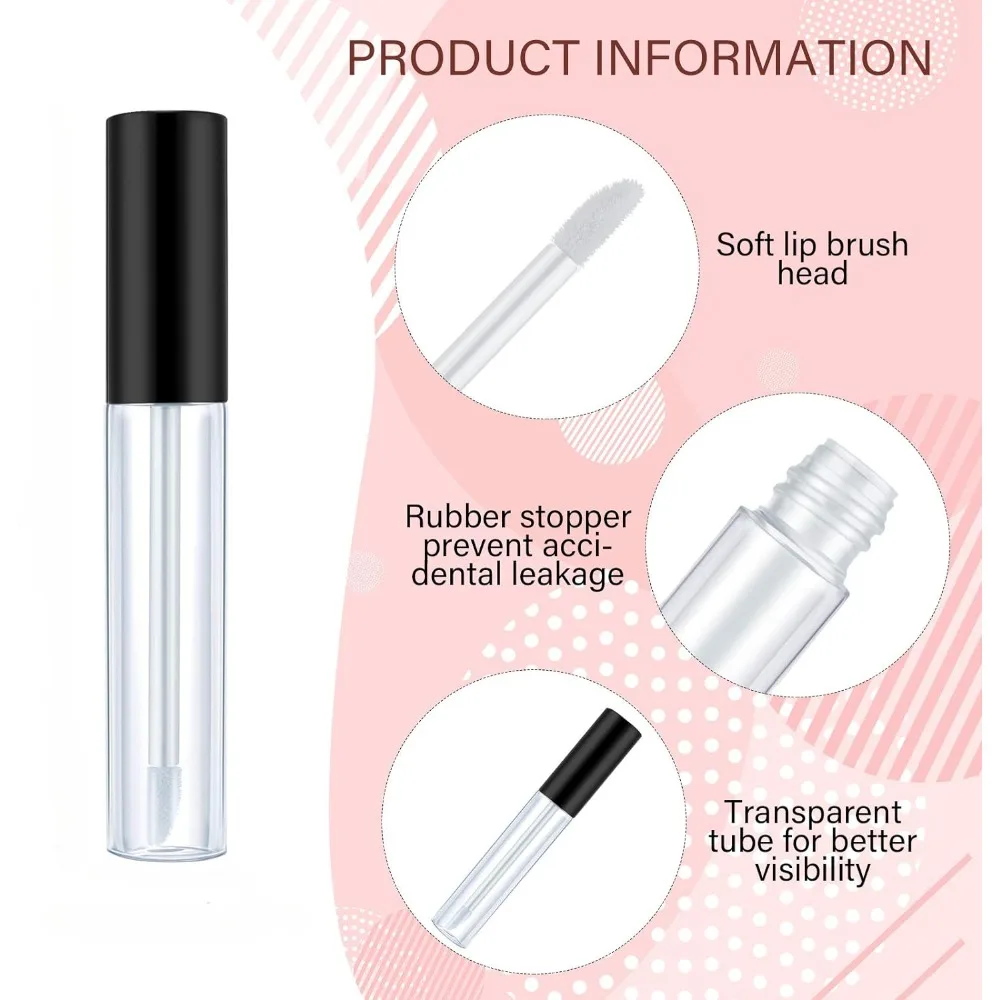 12PCS 6/8ML Plastic Lip Gloss Tube Containers Black Mini Empty Lip Balm Bottles Refillable Lipstick Lipgloss Sample Bottle