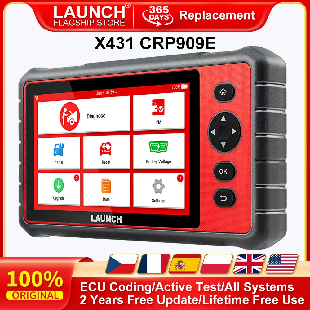 LAUNCH X431 CRP909E OBD2 Car Full System Diagnostic Tool Code Reader Scanner with 28 Reset Service Update Online PK MK808 CRP909