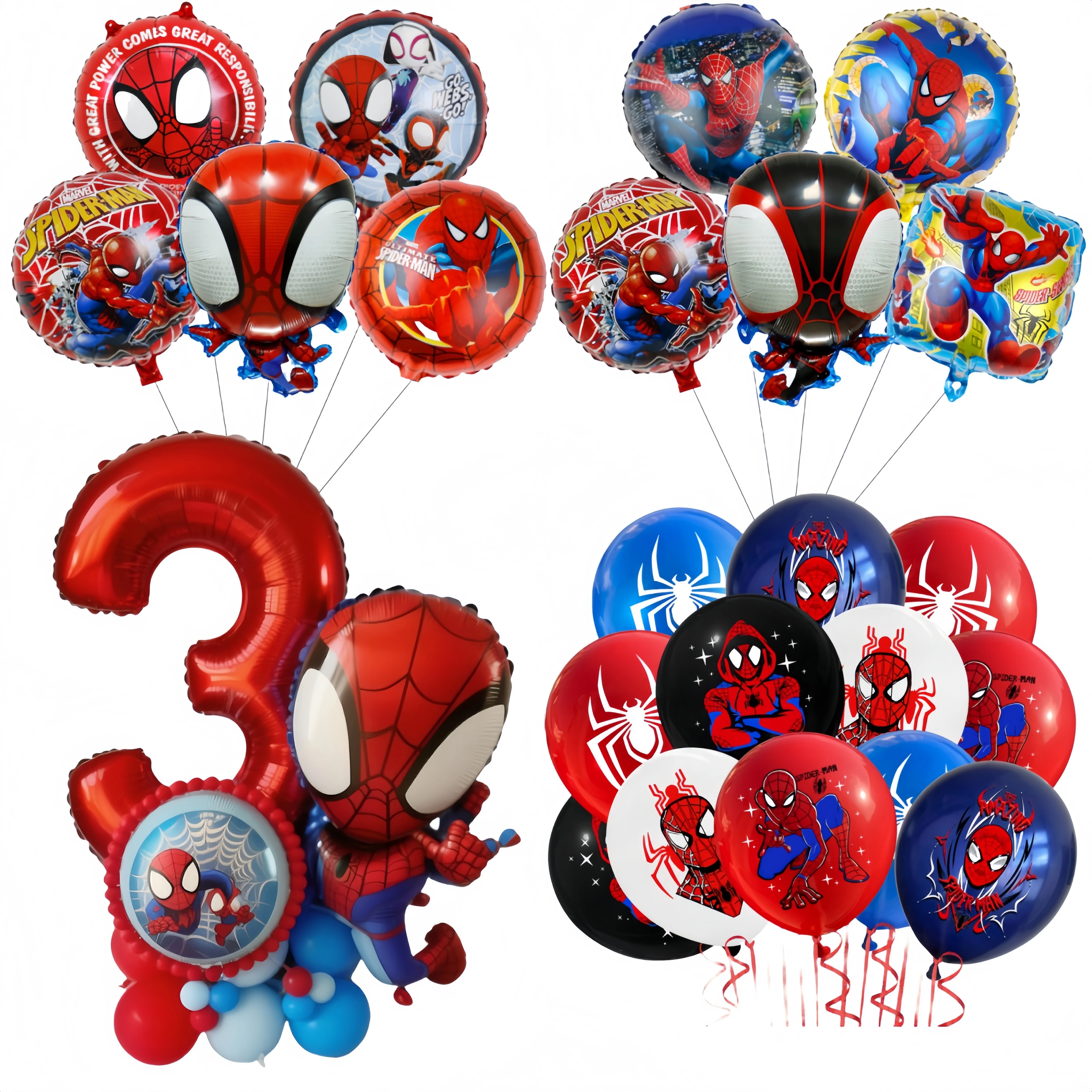 مجموعة بالونات سبايدر مان لتزيين حفلات أعياد الميلاد للأطفال والأولاد وحفلات سبايدر هيرو ثلاثية الأبعاد لمستلزمات استحمام الطفل