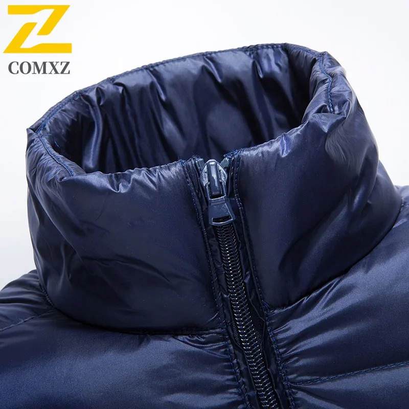 COMXZ الرجال أسفل سترة الشتاء العصرية الوقوف طوق التنقل مكتب معطف منتفخ الأبيض بطة أسفل الدافئة جيب كبير معاطف متعددة الاستخدامات