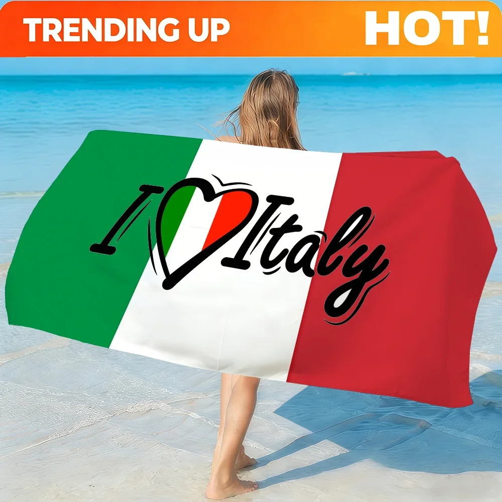 Custom Flag Of Italy Towel Soft Lightweight Anti-Sand Large Beach Towel Quick-Drying Bath Sports Family