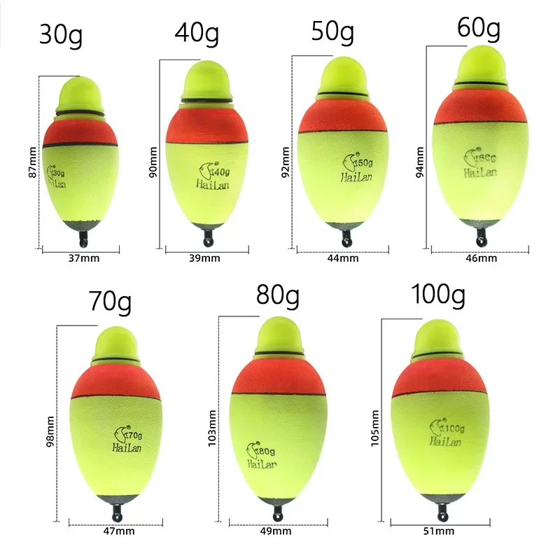 30/40/50/60/70/80/100g EVA Luminous Fishing Night Float Light Stick Foam Plastic Bobber Sea Rock Fishing Striking Floats