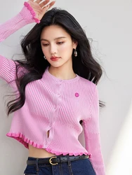 Autumn Long Sleeve Slim Fit Knitted Tops Fashion Women Sweater Cardigan Korean Casual Single Breasted Chic Ladies Short Tops