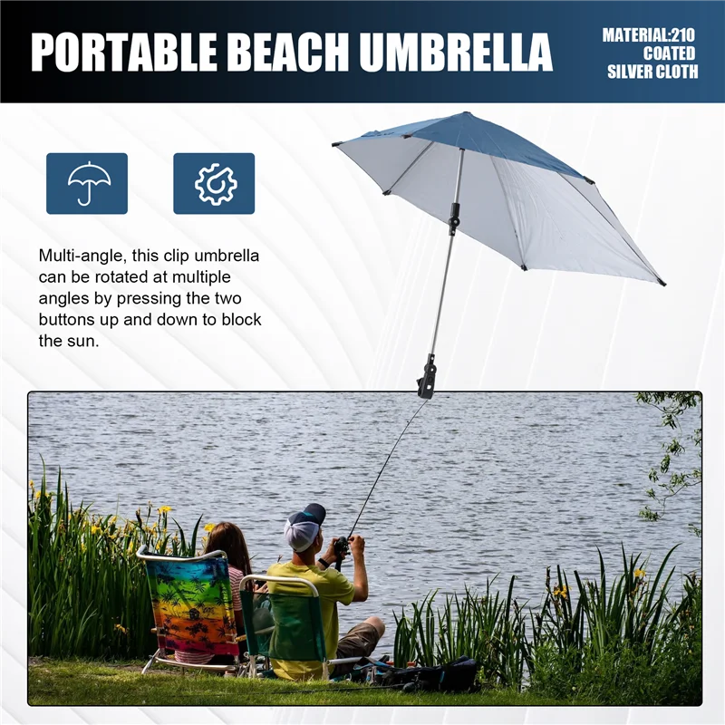 Venda de verão guarda-chuva de praia ajustável, guarda-chuva de cadeira giratória de 360 graus com braçadeira universal, ótimo para cadeira de praia, cadeira de pátio
