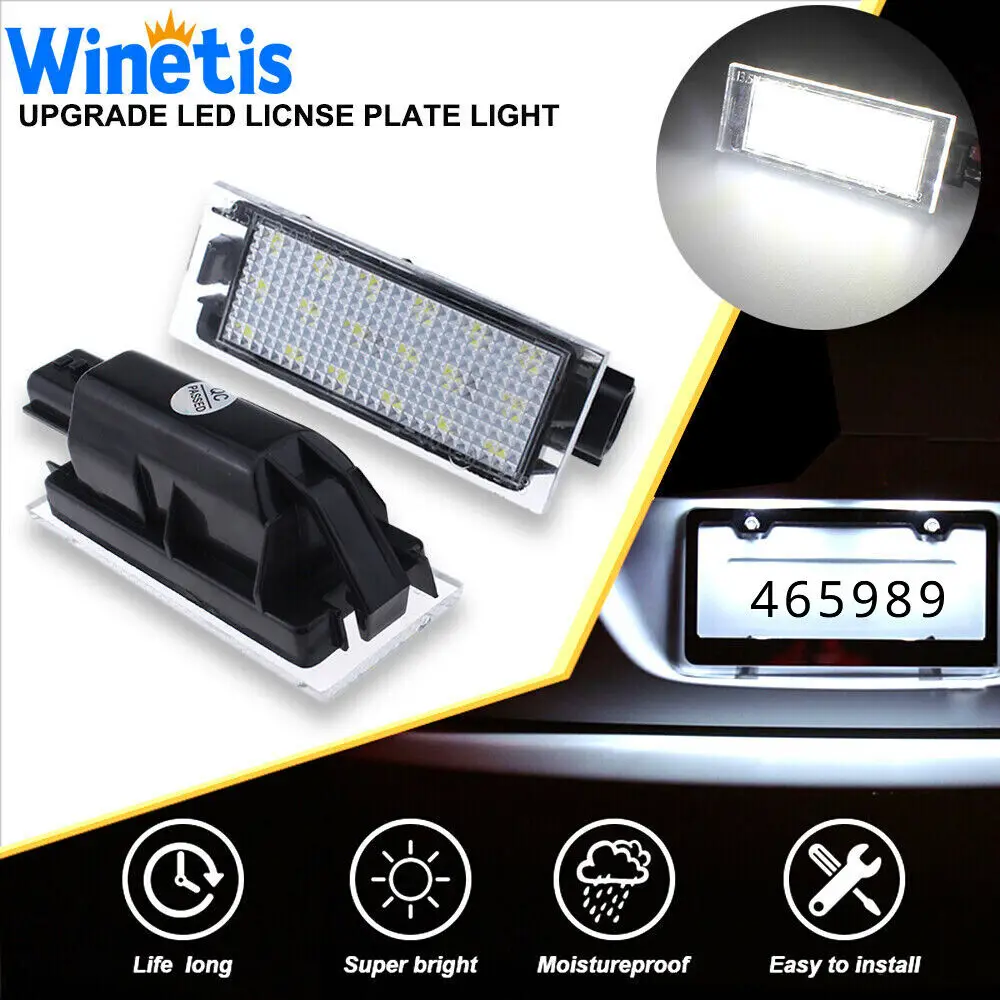 

Winetis 2Pcs LED License Plate Light Number Plate Lights Lamps 6000K White For RENAULT Clio Megane Trafic Espace