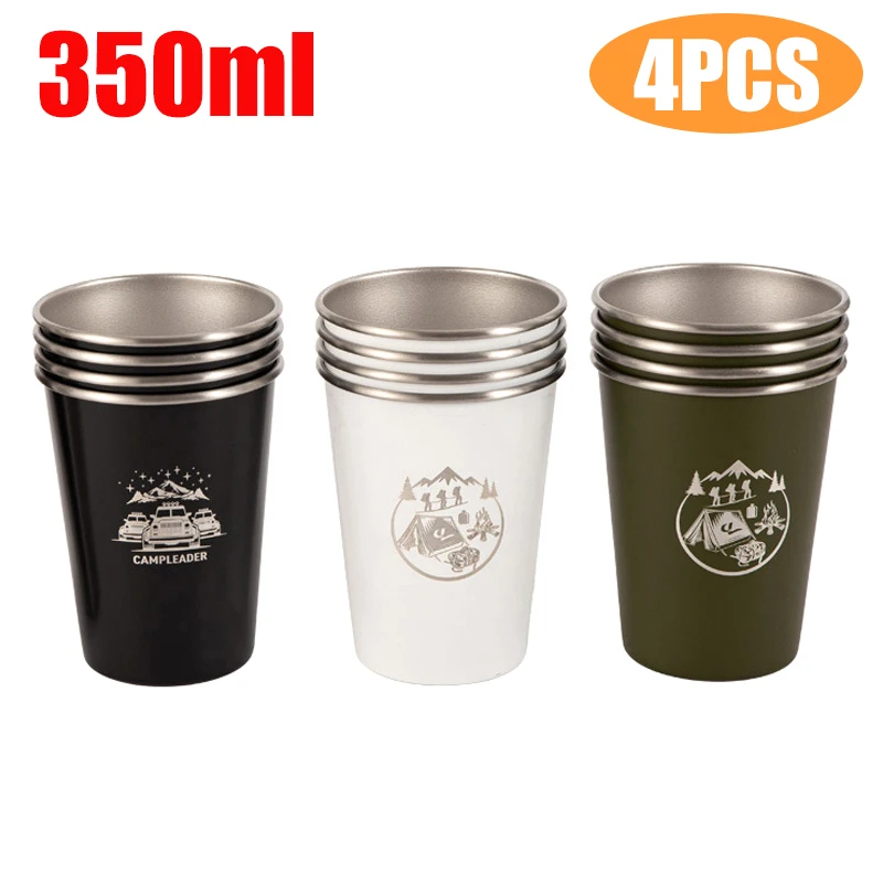 

4Pcs/Set Stainless Steel Camping Cup Beer Cups White Wine Glass Coffee Tumbler Outdoor Travel Camping Mugs Drinking Tea Mug Set