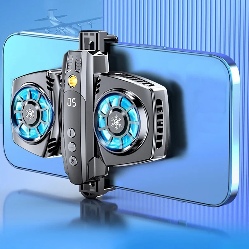 مبرد الهاتف المحمول المحمول ، مروحة التبريد المزدوجة ، حامل الهاتف المبرد ، بالوعة الحرارة اللعبة ، برودة المرح ، أسود