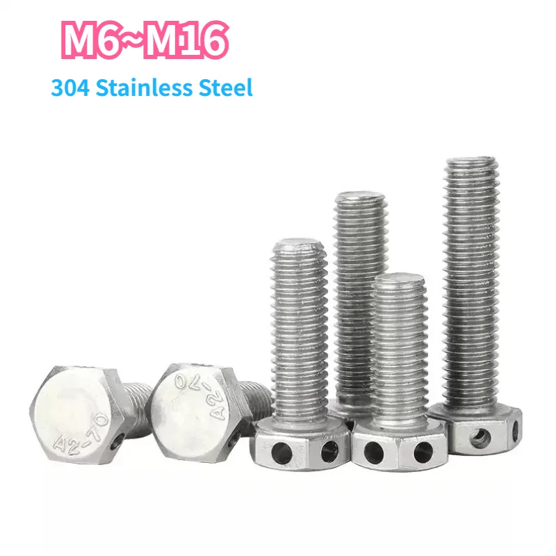 304 Stainless Steel Head Perforated External Hexagon Screw OuterHexagon Head/Screw With Safety Hole M6 M8 M10 M12 M16